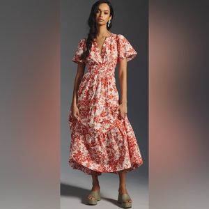 Anthropologie Somerset Maxi Dress in Coral and White Floral